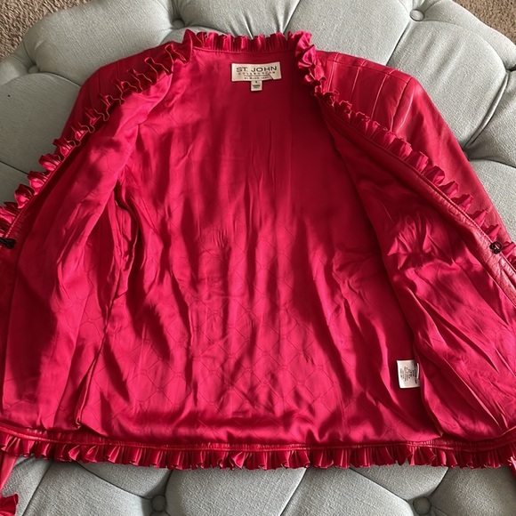 St. John Collection by Marie Gray Leather and Silk Blazer Jacket - Picture 10 of 16